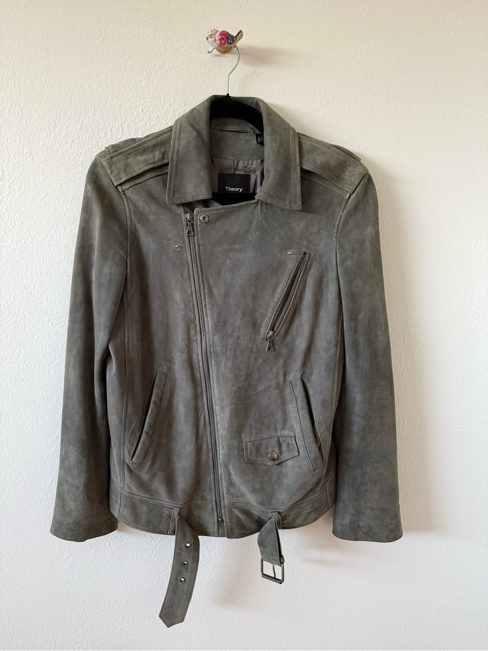 Theory Suede Moto Jacket in Olive